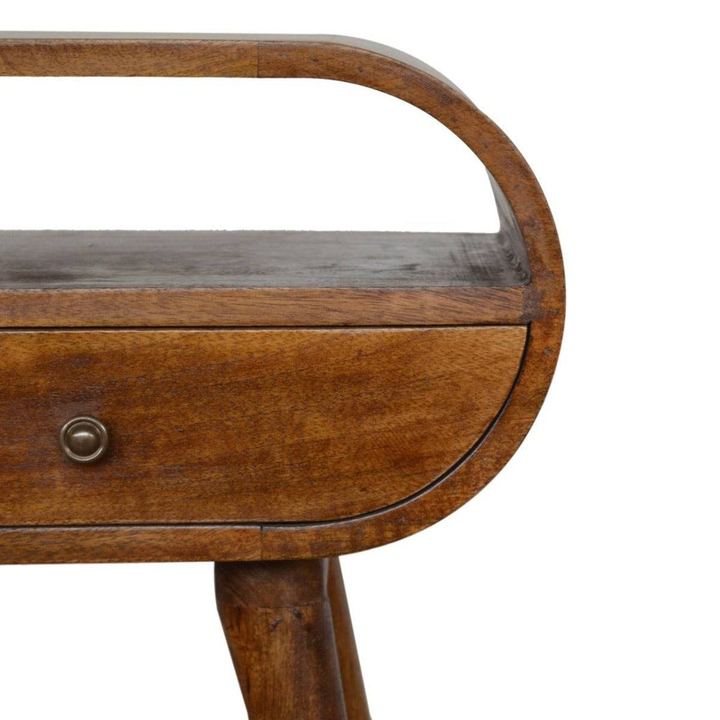 Circular 1 Drawer Bedside Table in Chestnut-Effect Solid Mango Wood - Price Crash Furniture