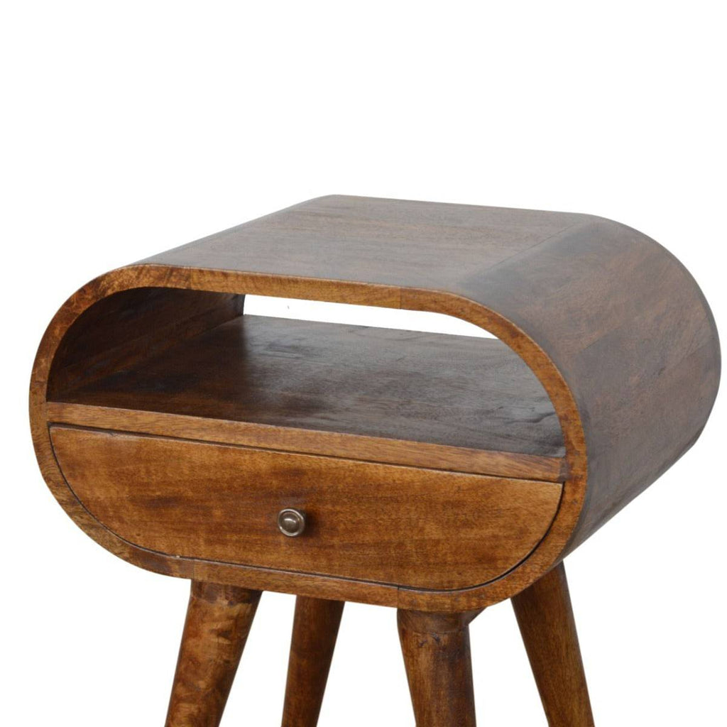 Circular 1 Drawer Bedside Table in Chestnut-Effect Solid Mango Wood - Price Crash Furniture