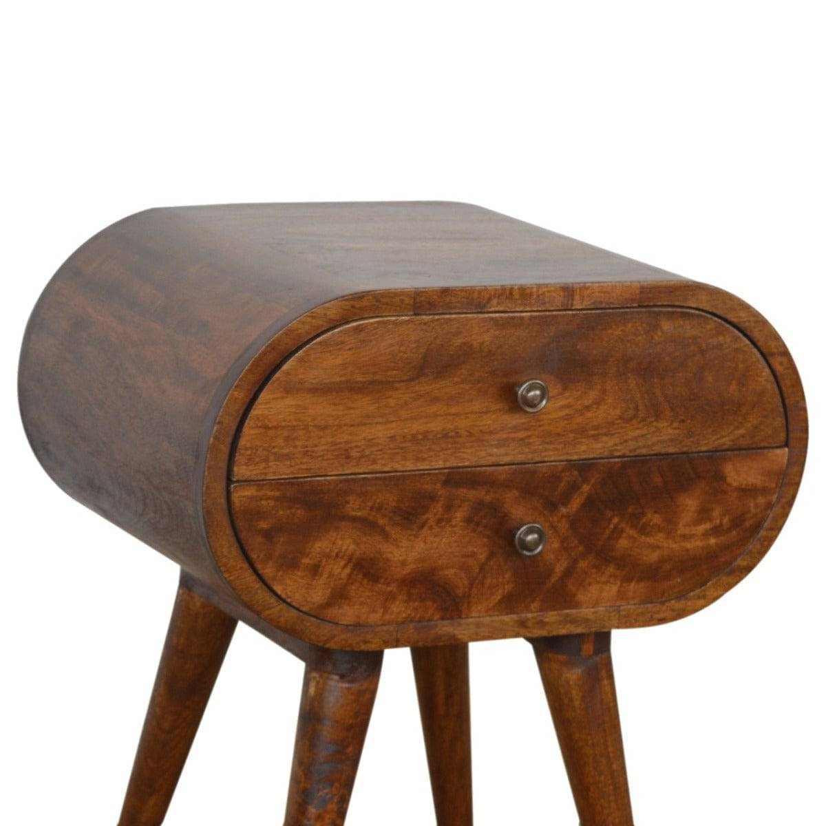 Circular 2 Drawer Bedside Table in Chestnut-effect Solid Mango Wood - Price Crash Furniture