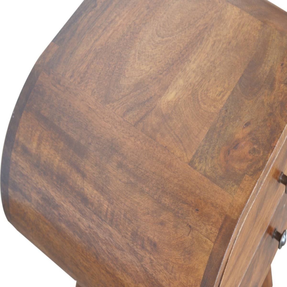 Circular 2 Drawer Bedside Table in Chestnut-effect Solid Mango Wood - Price Crash Furniture