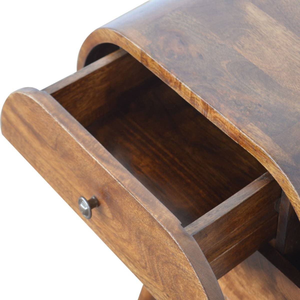 Circular 2 Drawer Bedside Table in Chestnut-effect Solid Mango Wood - Price Crash Furniture