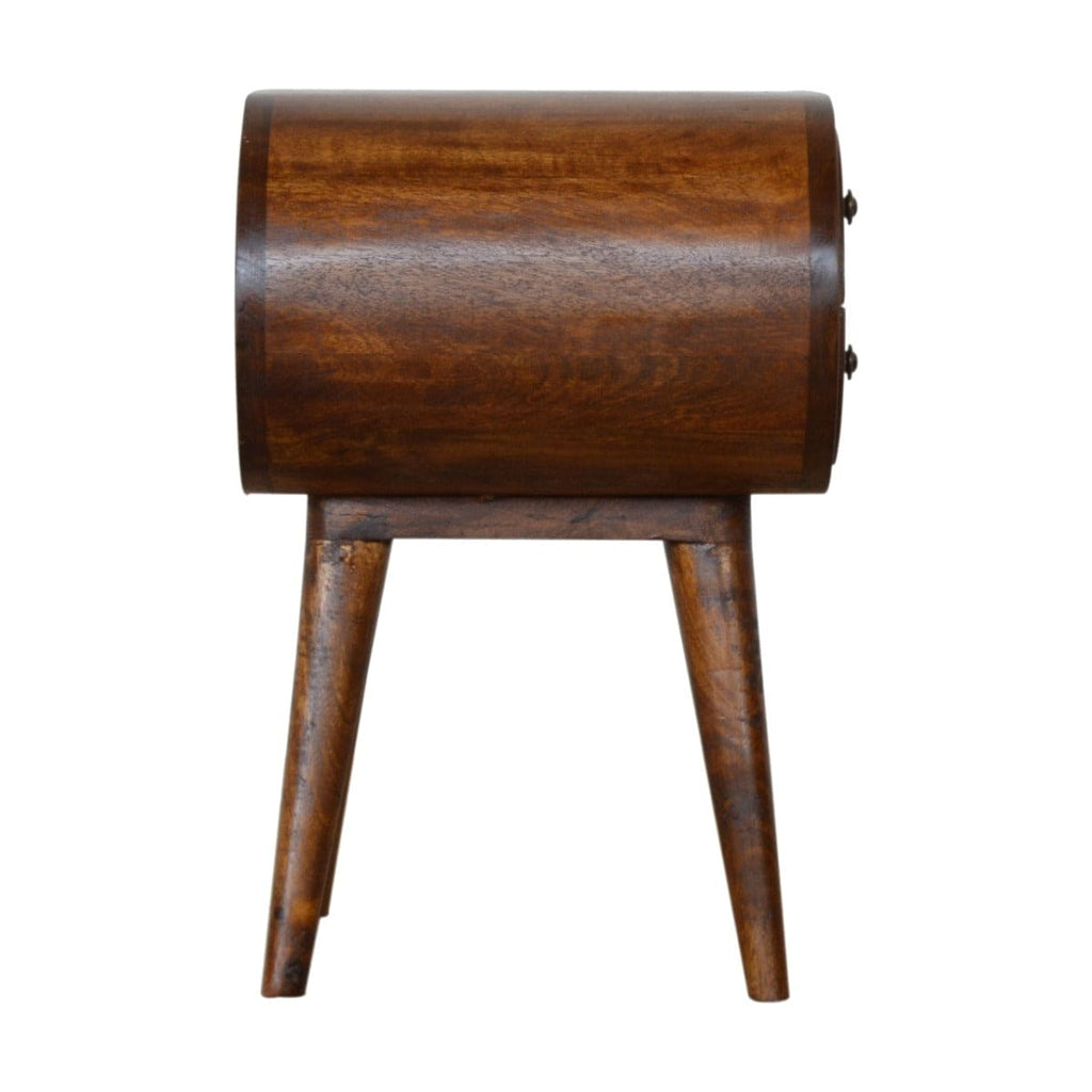 Circular 2 Drawer Bedside Table in Chestnut-effect Solid Mango Wood - Price Crash Furniture