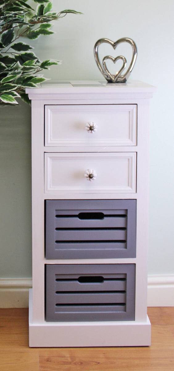 Contemporary Grey & White Chest Of Drawers, 4 Drawer Tallboy - Price Crash Furniture