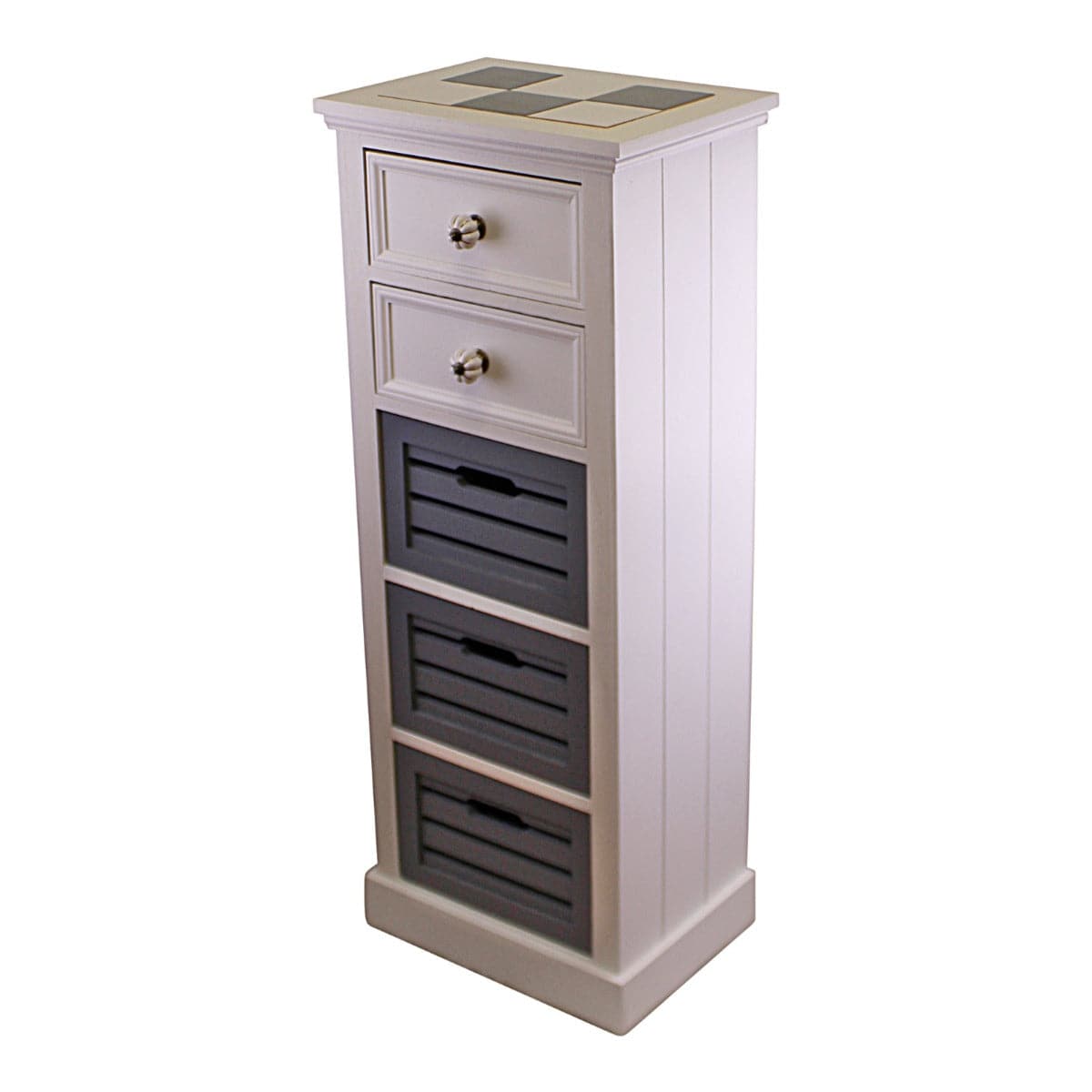 Contemporary Grey & White Chest Of Drawers, 5 Drawers - Price Crash Furniture