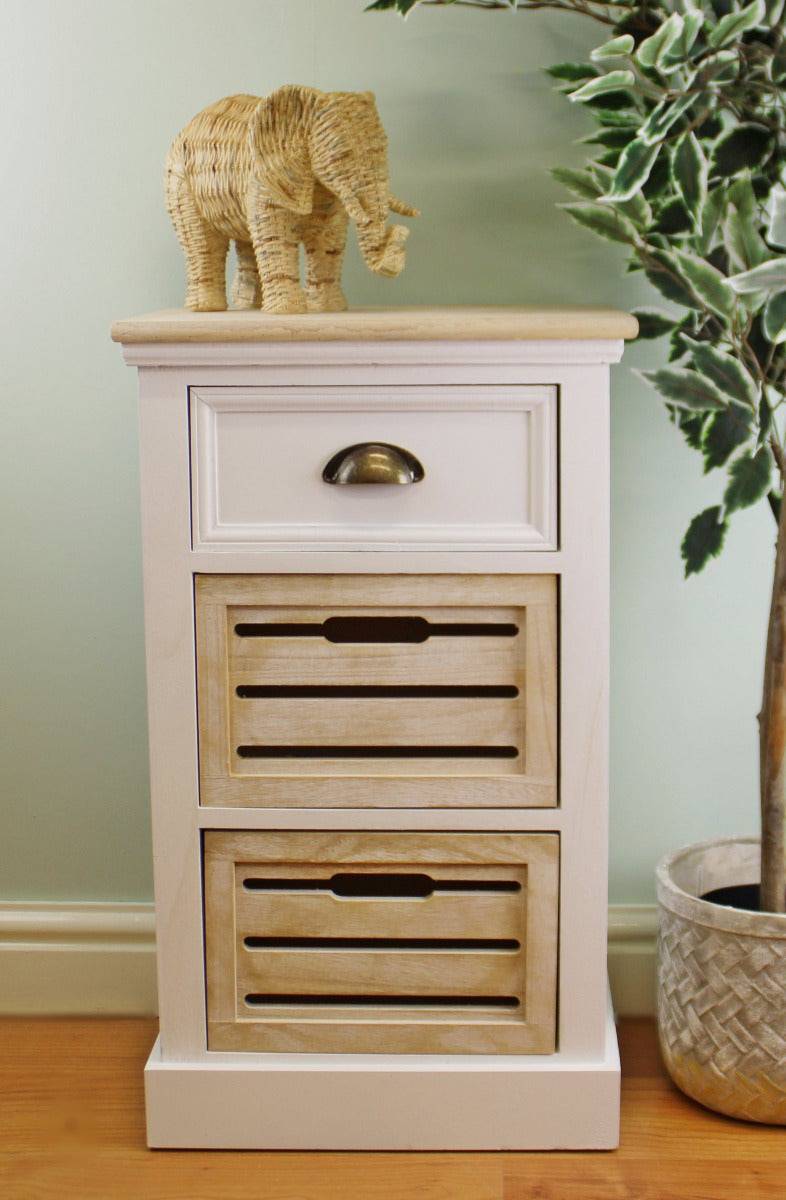 Contemporary Natural & White Chest Of Drawers, 3 Drawers - Price Crash Furniture