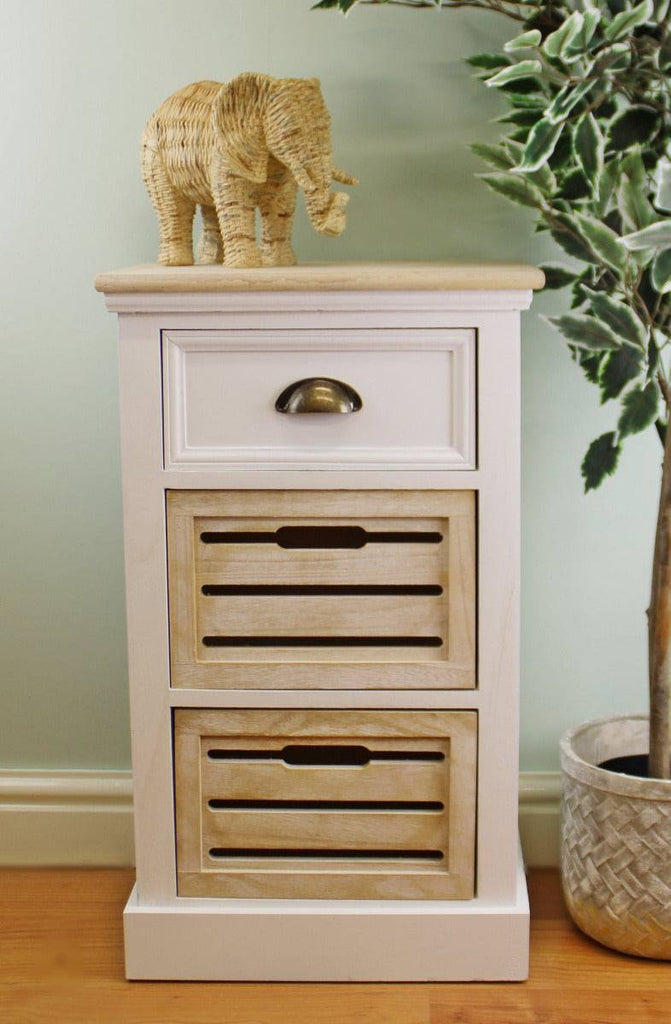 Contemporary Natural & White Chest Of Drawers, 3 Drawers - Price Crash Furniture