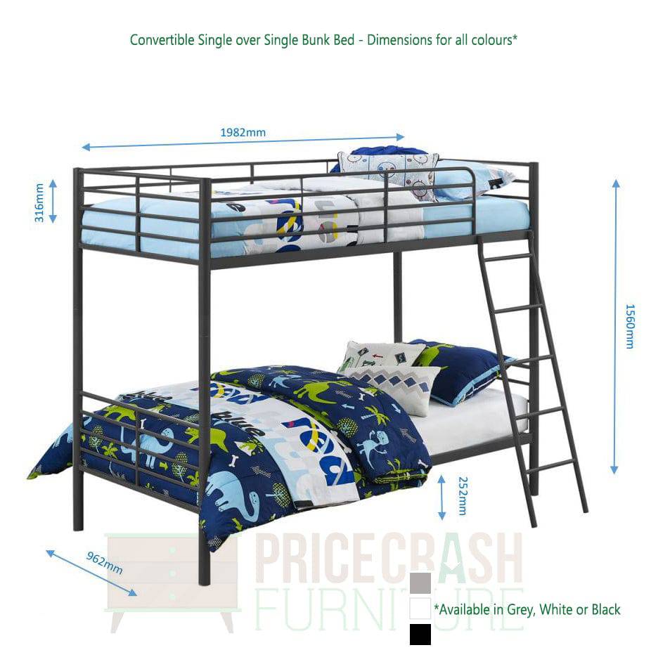 Convertible Single over Single Bunk Bed in Grey Metal by Dorel - Price Crash Furniture