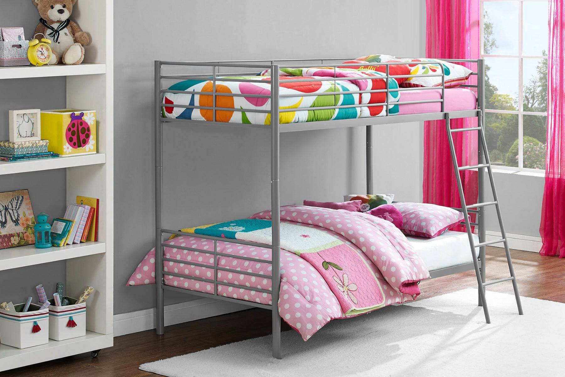 Convertible Single over Single Bunk Bed in Grey Metal by Dorel - Price Crash Furniture