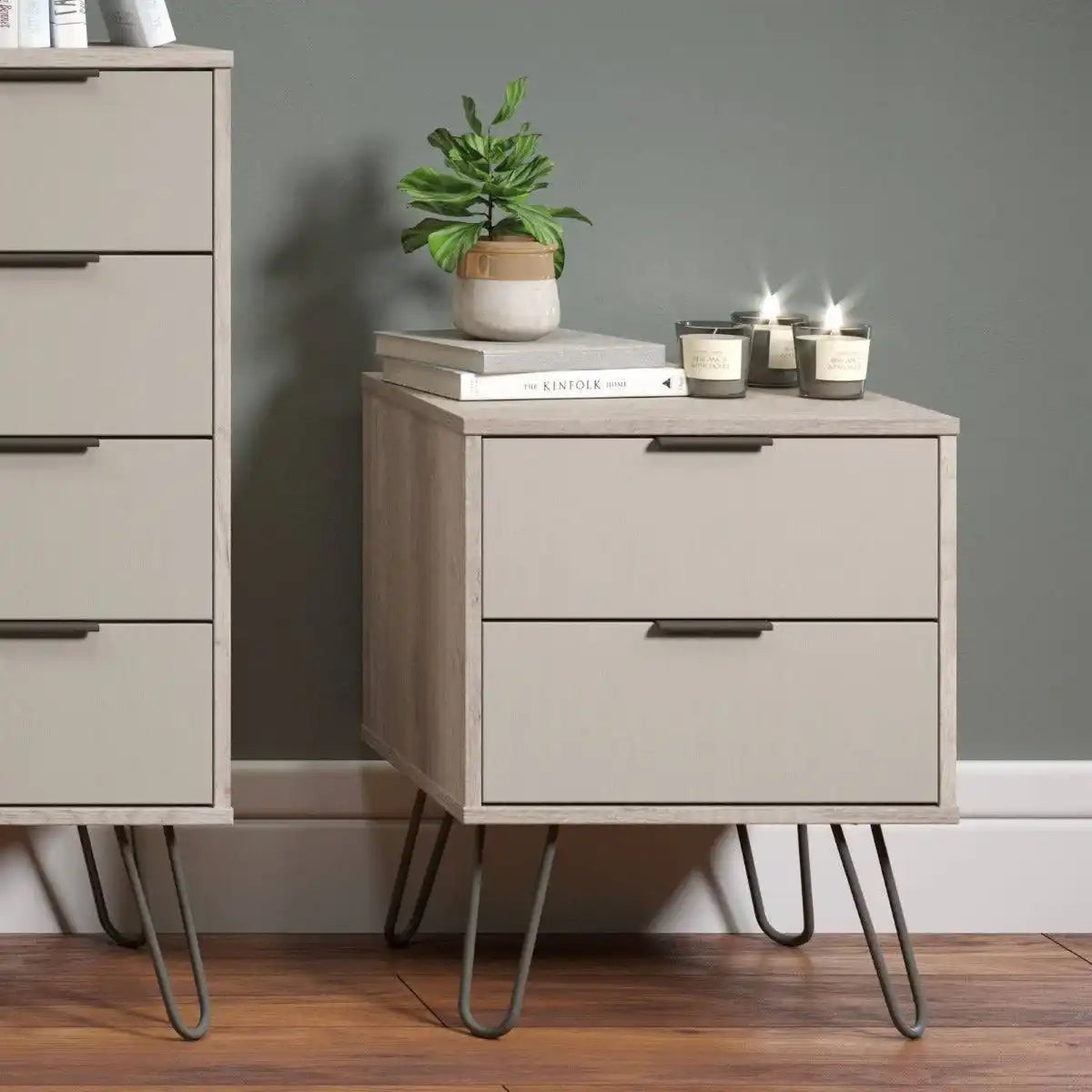 Core Products Augusta 2 Drawer Bedside Cabinet in Driftwood & Calico - Price Crash Furniture