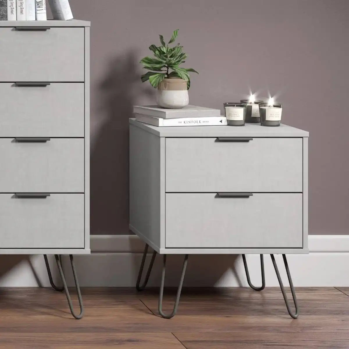 Core Products Augusta 2 Drawer Bedside Cabinet in Grey - Price Crash Furniture