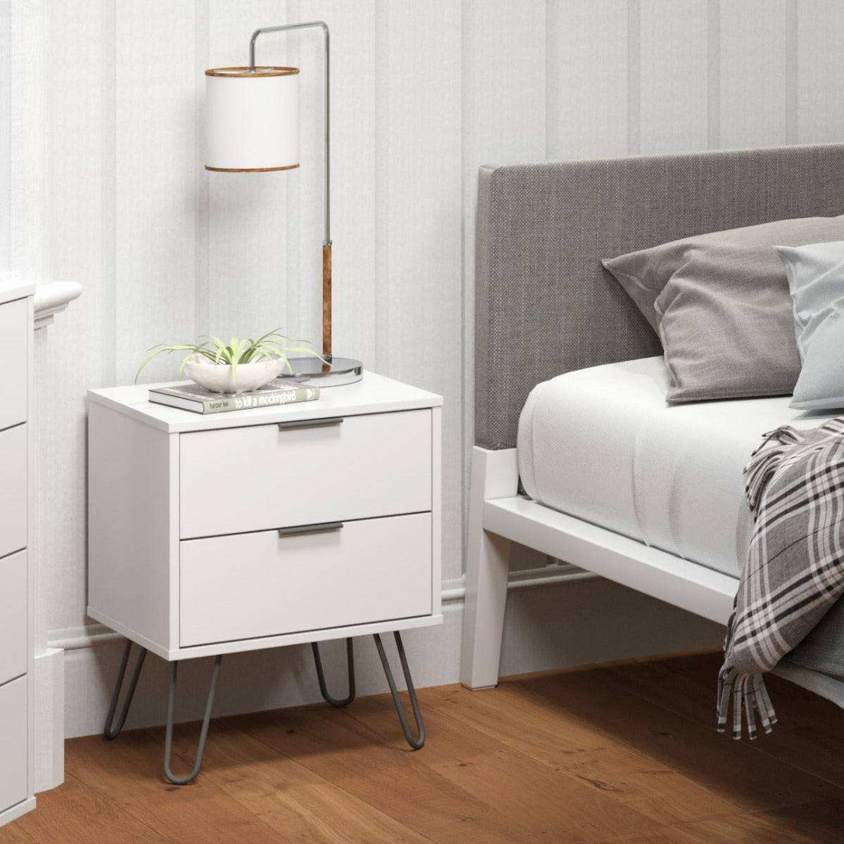 Core Products Augusta 2 Drawer Bedside Cabinet in White - Price Crash Furniture