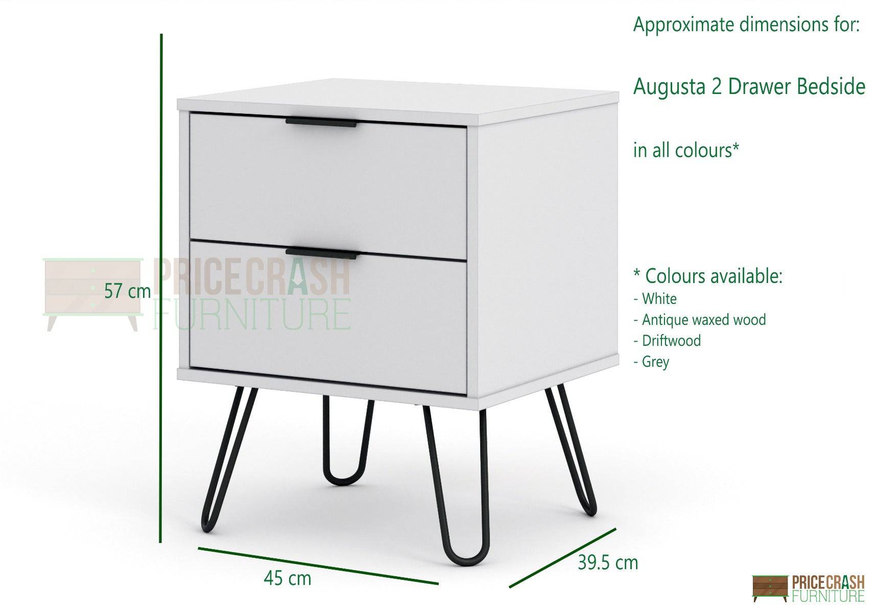 Core Products Augusta 2 Drawer Bedside Cabinet in White - Price Crash Furniture