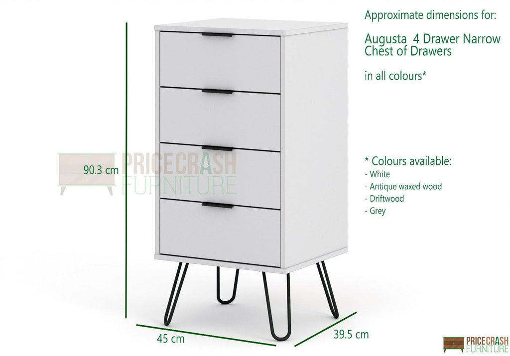 Core Products Augusta 4 Drawer Narrow Chest of Drawers in White - Price Crash Furniture