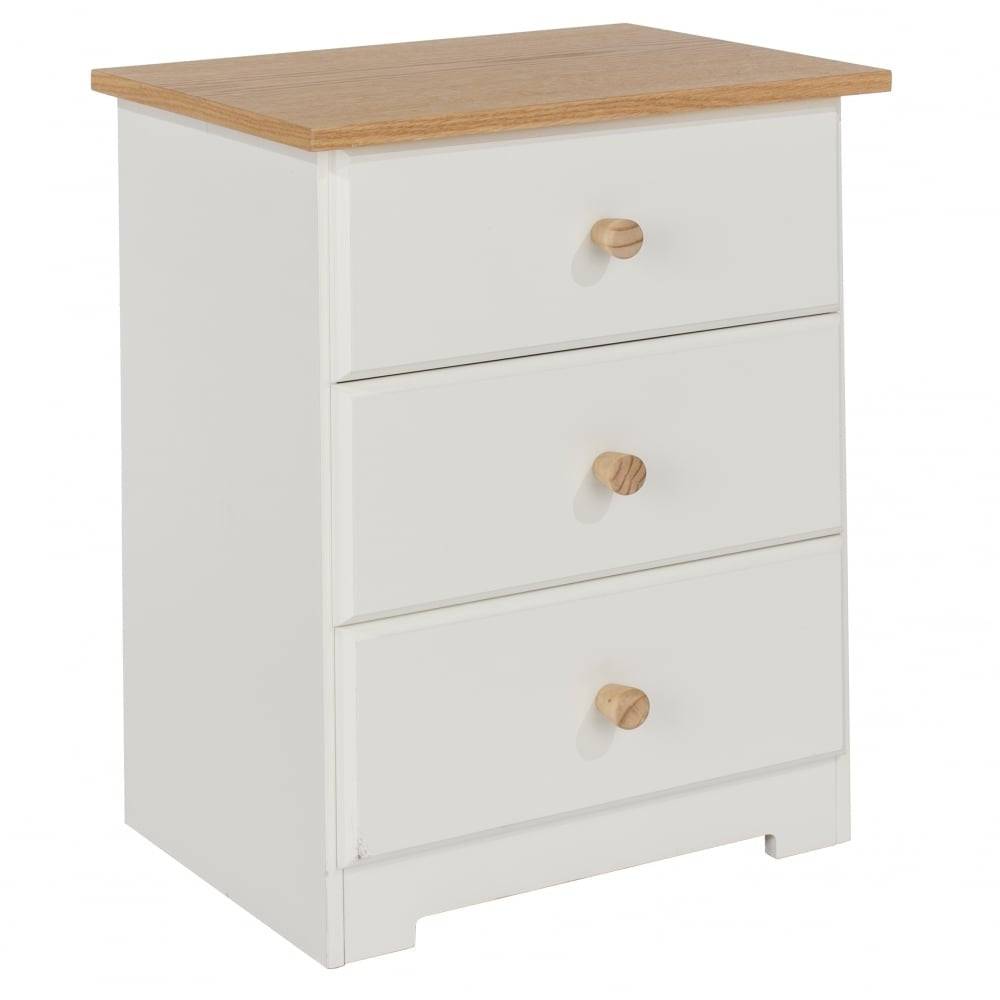 Core Products Colorado Warm White MDF 3 Drawer Bedside Cabinet - Price Crash Furniture