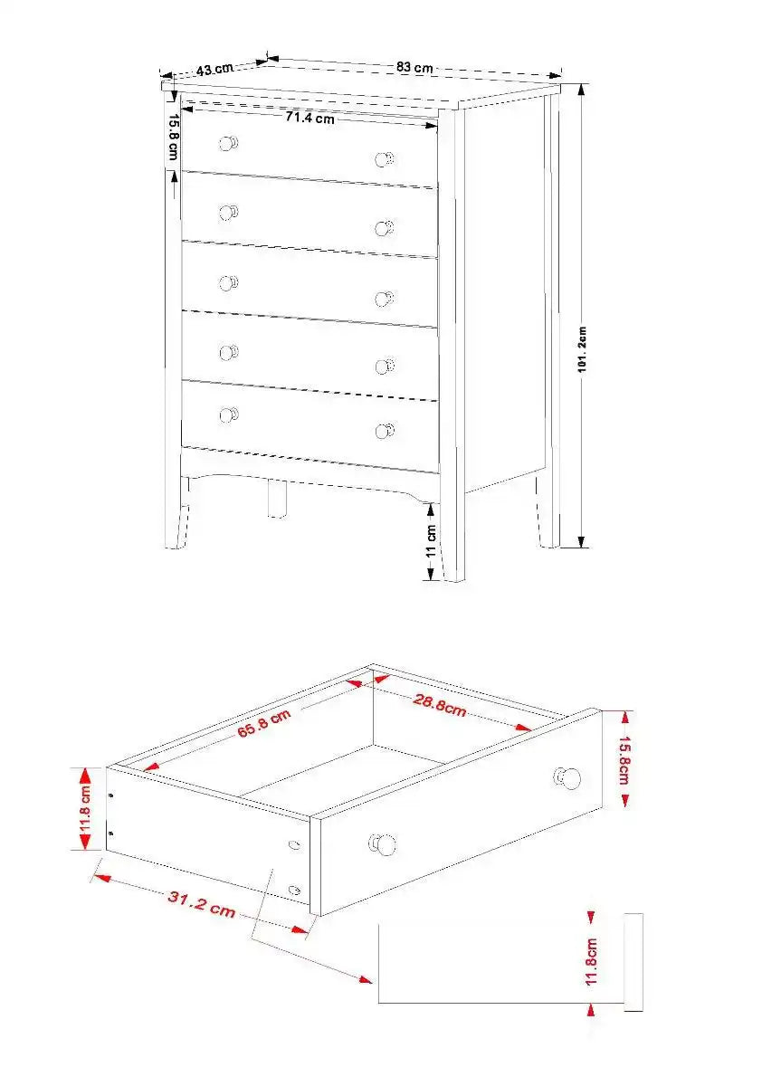 Core Products Como Blue 5 drawer chest in Blue MDF - Price Crash Furniture
