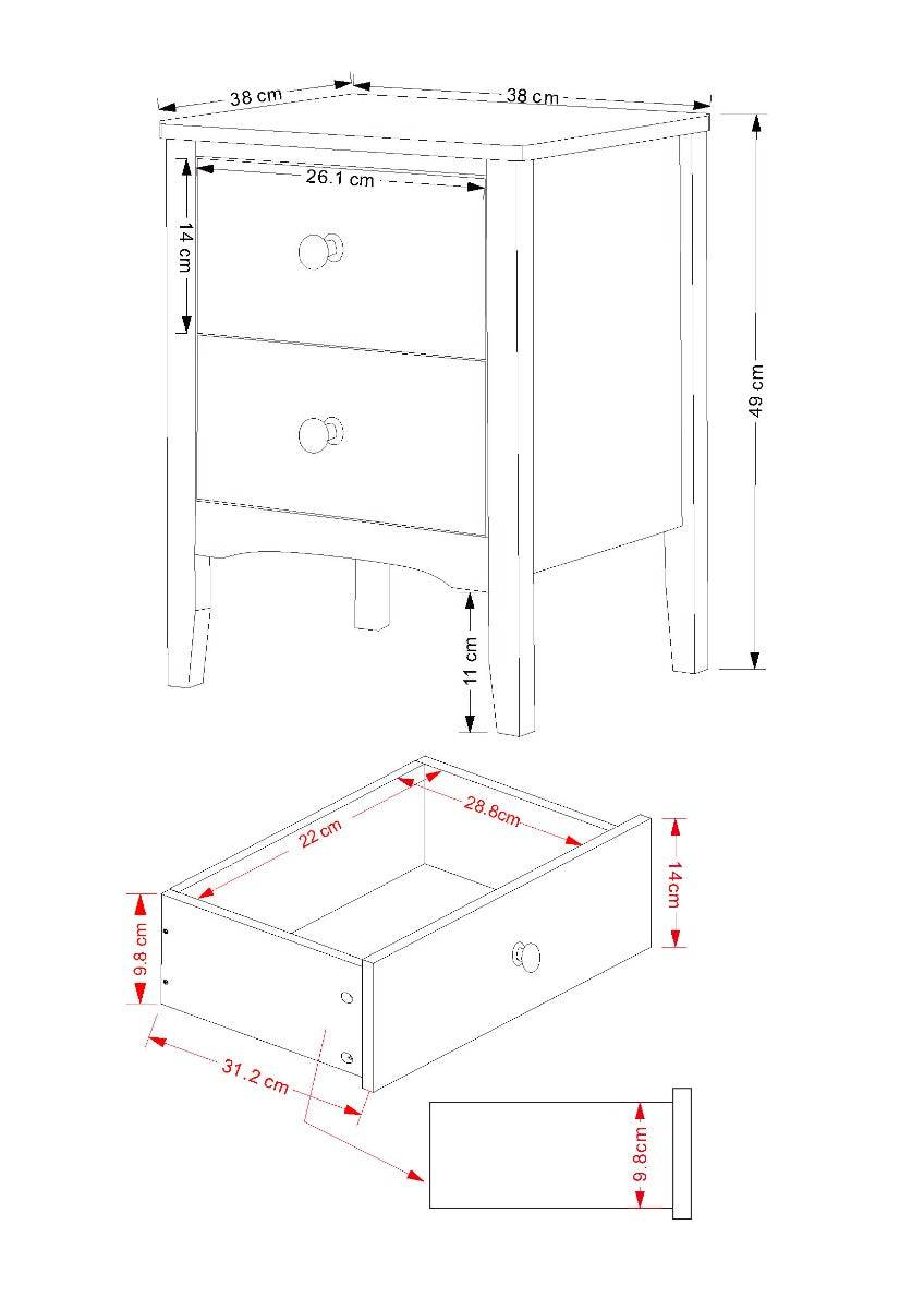 Core Products Como Light Grey 2 drawer petite beside cabinet - Price Crash Furniture