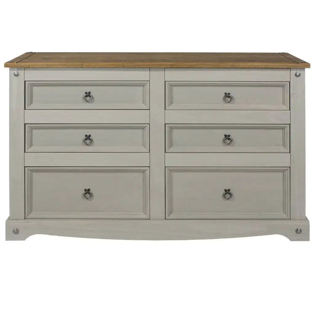 Core Products Corona Grey Washed 3+3 6 Drawer Wide Chest Of Drawers - Price Crash Furniture
