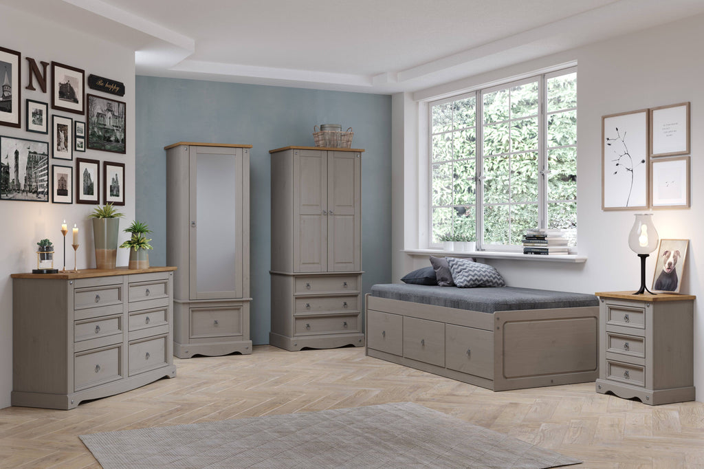 Core Products Corona Grey Washed Armoire with Mirrored Door - Price Crash Furniture