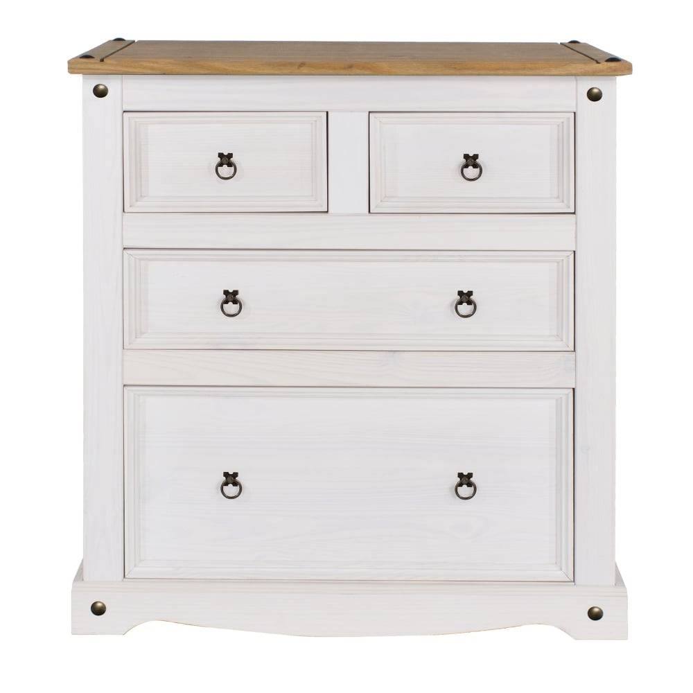 Core Products Corona White Washed Wax Effect Pine 2+2 Drawer Chest - Price Crash Furniture