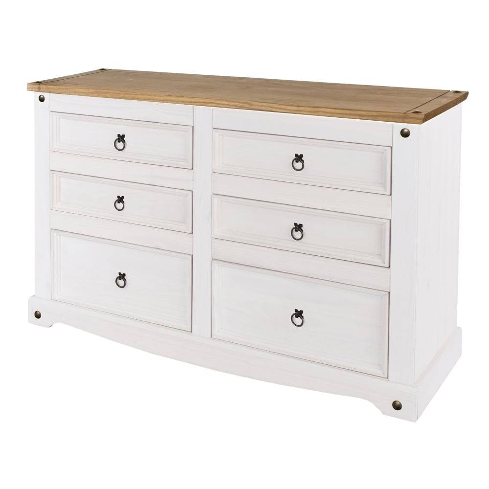 Core Products Corona White Washed Wax Effect Pine 3+3 Drawer Chest - Price Crash Furniture