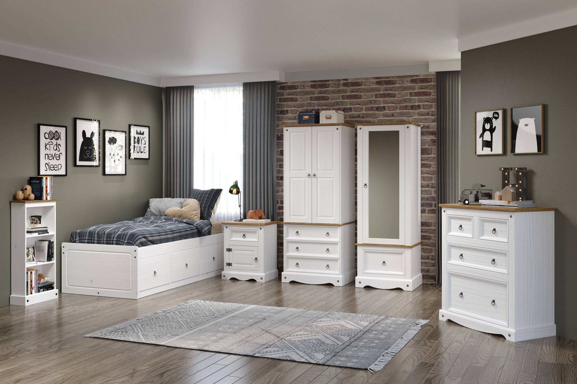 Core Products Corona White Waxed Armoire with Mirrored Door - Price Crash Furniture