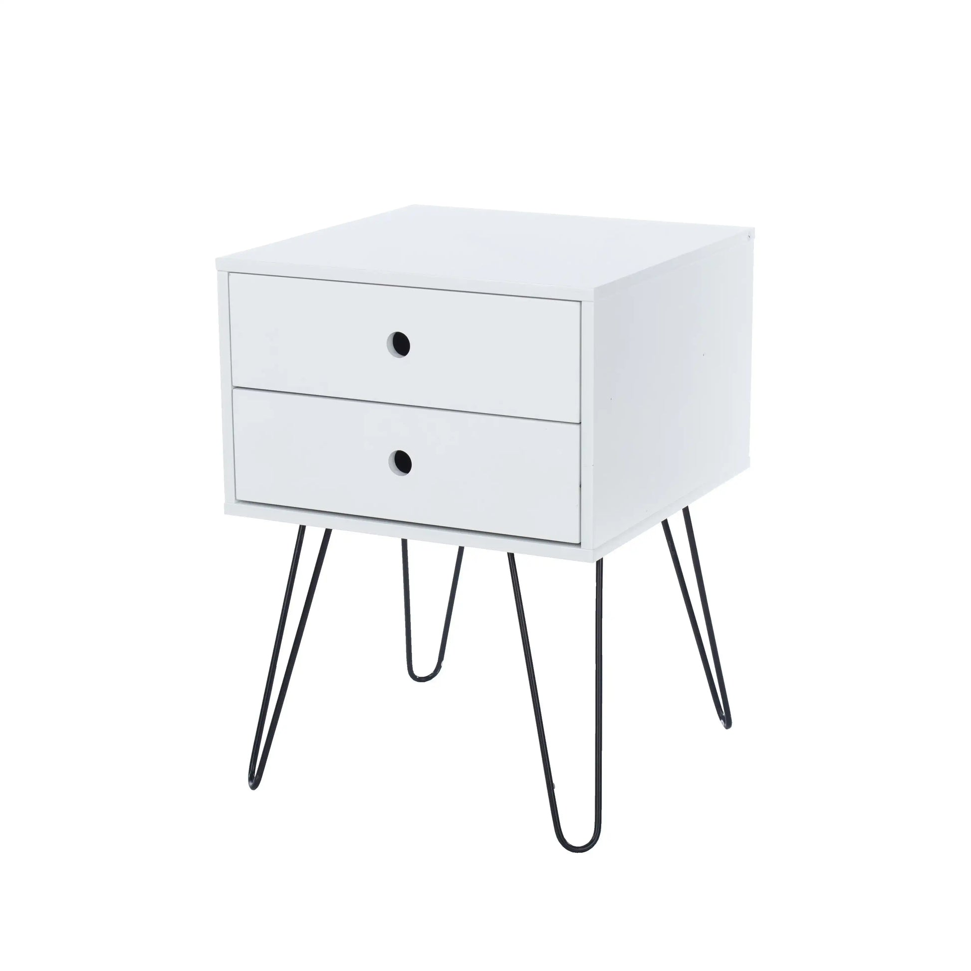 Core Products Telford White & Metal 2 Drawer Bedside Cabinet - Price Crash Furniture