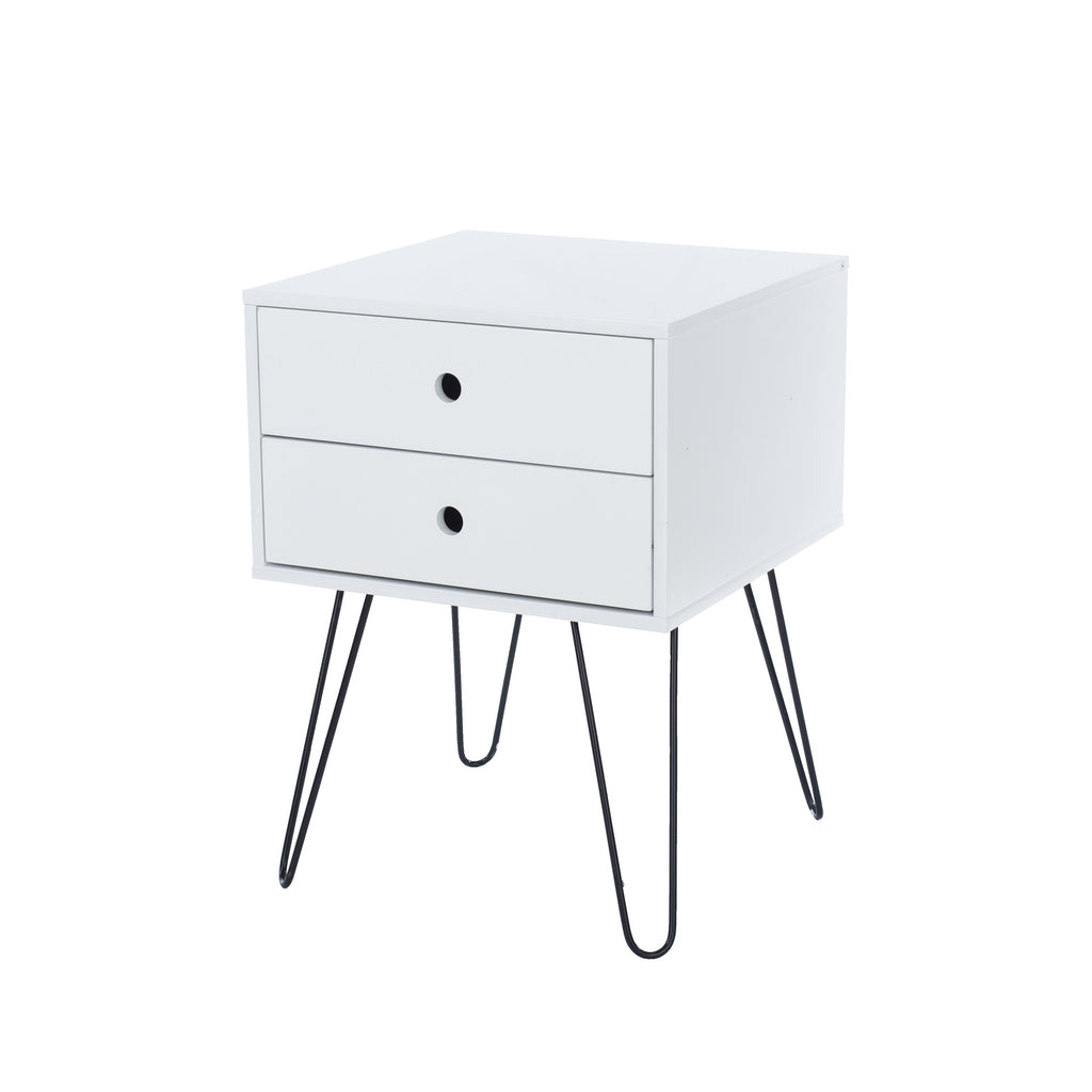 Core Products Telford White & Metal 2 Drawer Bedside Cabinet - Price Crash Furniture