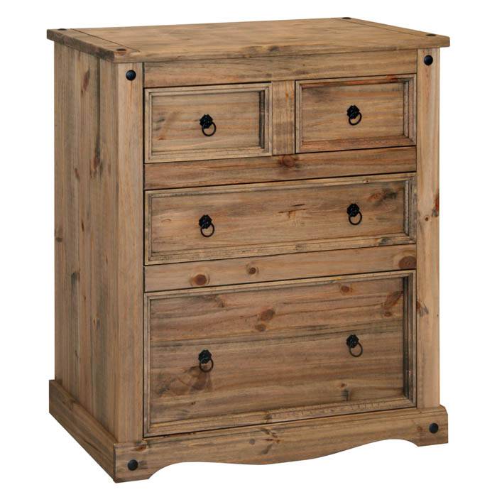 Corona 2+2 4 Drawer Chest Of Drawers In Mexican Style Pine - Price Crash Furniture