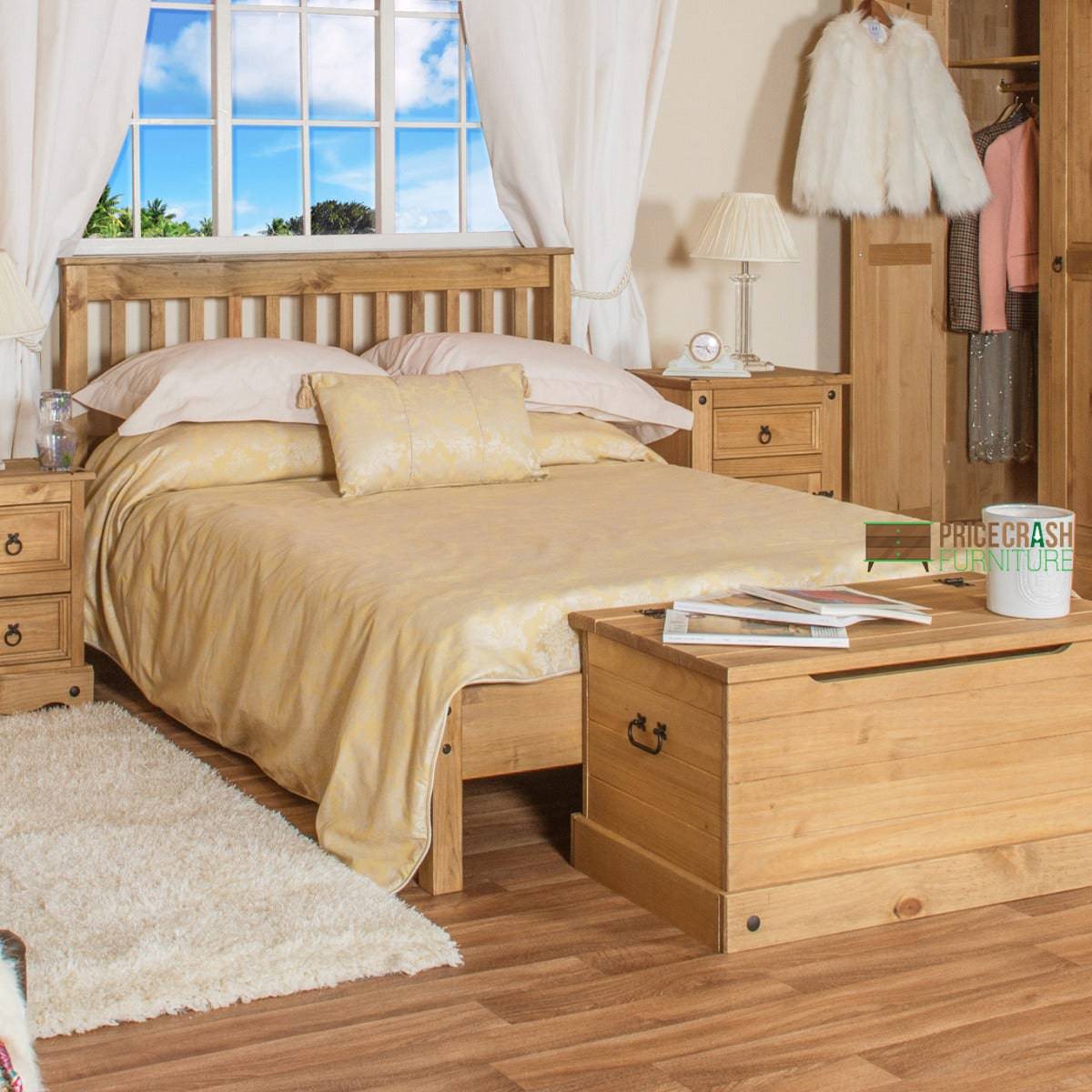 Corona Capri 4'6" Lowend Double Bed Frame in Waxed Pine - Price Crash Furniture