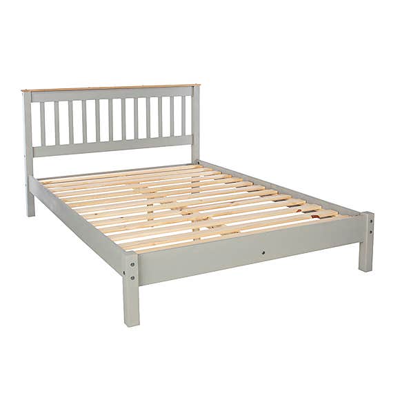 Corona Grey Washed Pine 4ft 6" Low End Double Bed - Price Crash Furniture