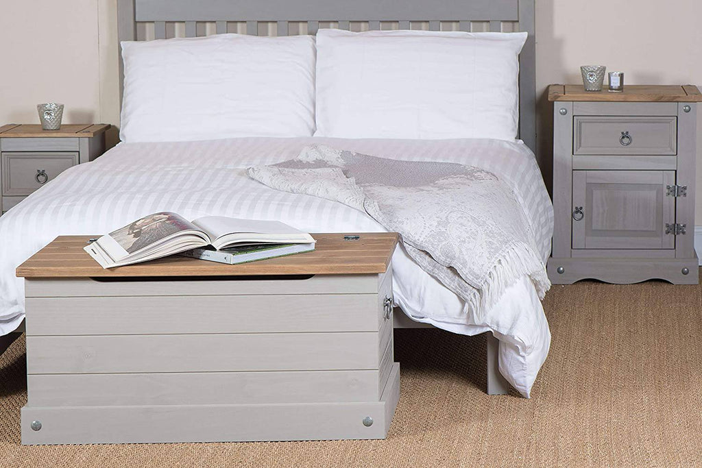 Corona Grey Washed Pine 4ft 6" Low End Double Bed - Price Crash Furniture