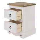 Corona White Washed Wax Effect Pine 2 Drawer Petite Bedside Cabinet - Price Crash Furniture