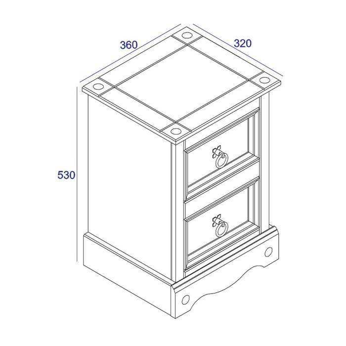 Corona White Washed Wax Effect Pine 2 Drawer Petite Bedside Cabinet - Price Crash Furniture