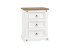 Corona White Washed Wax Effect Pine 3 drawer Petite Bedside - Price Crash Furniture