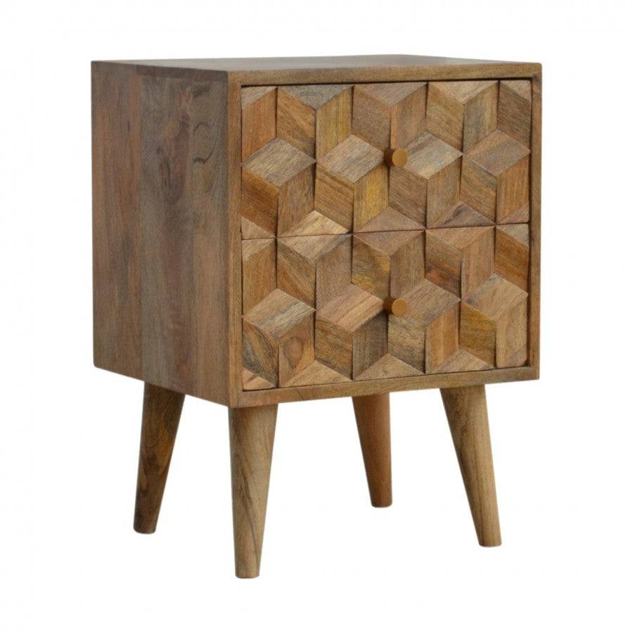 Cube Carved Bedside With 2 Drawers - Price Crash Furniture