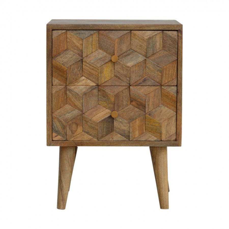 Cube Carved Bedside With 2 Drawers - Price Crash Furniture