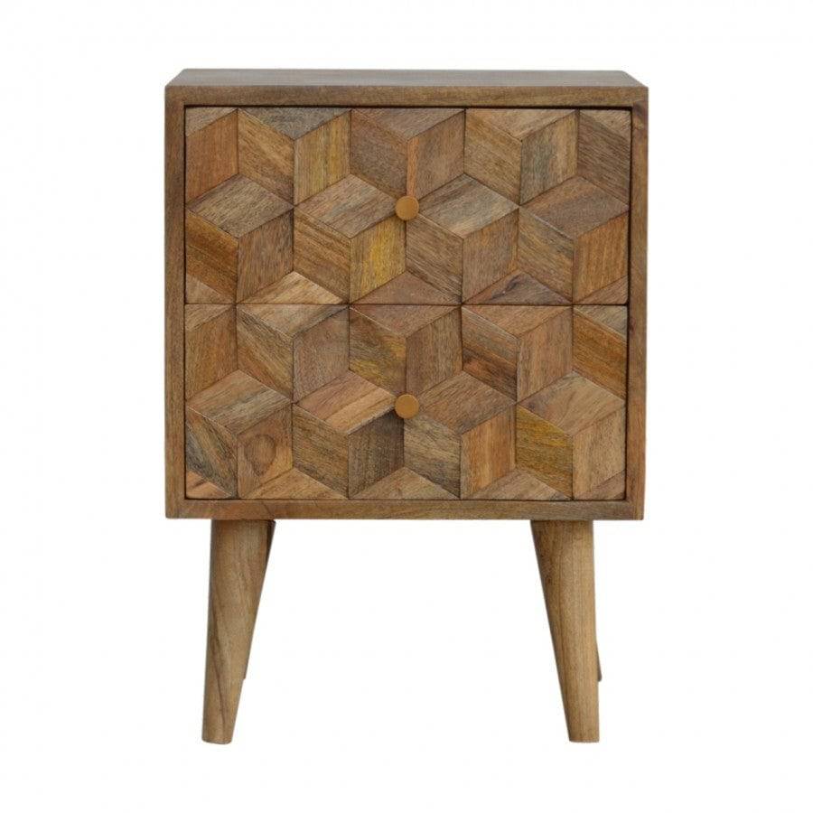 Cube Carved Bedside With 2 Drawers - Price Crash Furniture