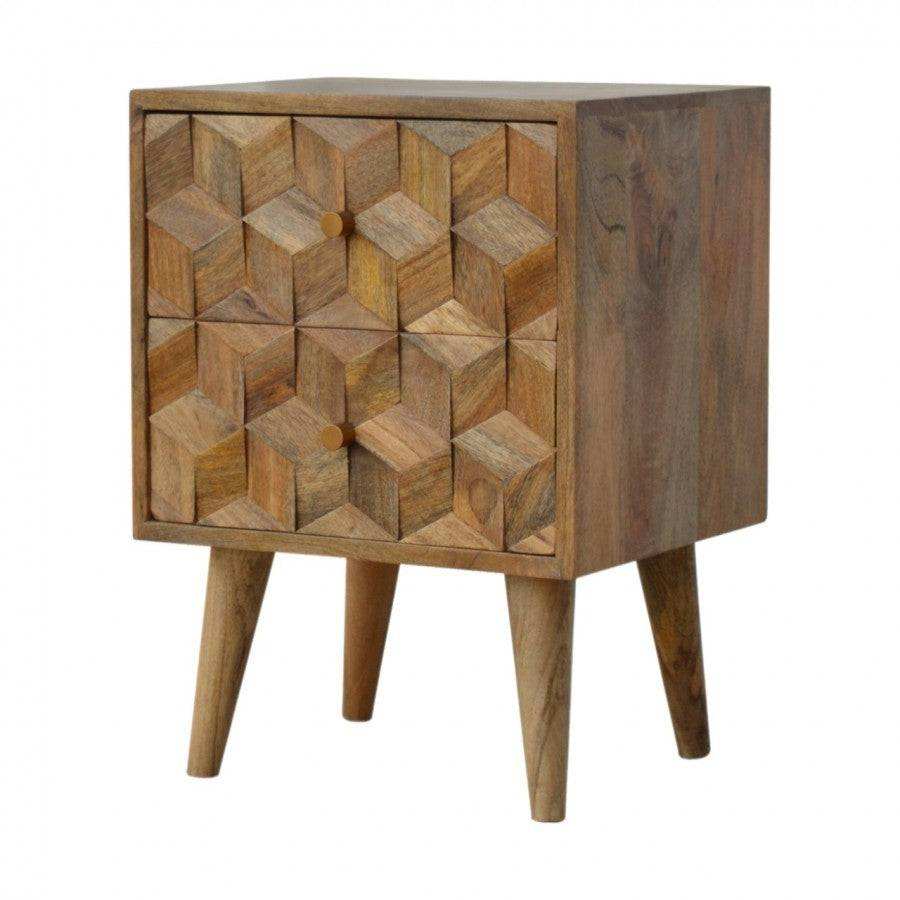 Cube Carved Bedside With 2 Drawers - Price Crash Furniture
