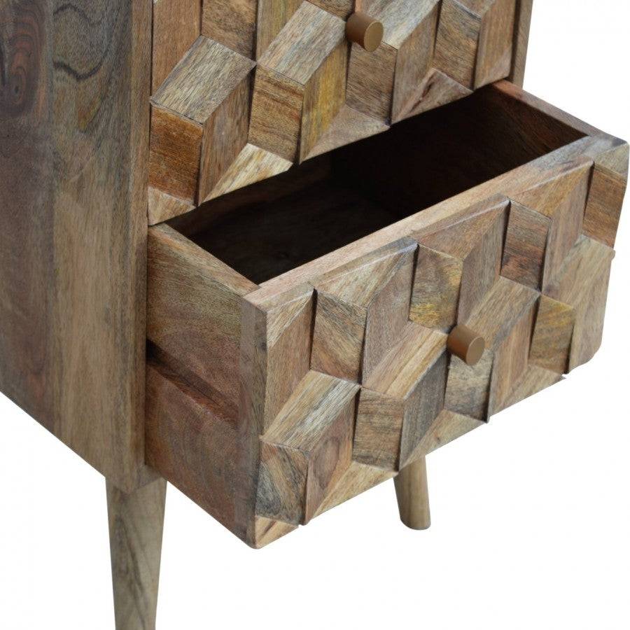 Cube Carved Bedside With 2 Drawers - Price Crash Furniture