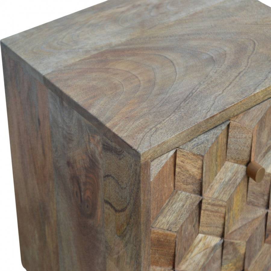 Cube Carved Bedside With 2 Drawers - Price Crash Furniture