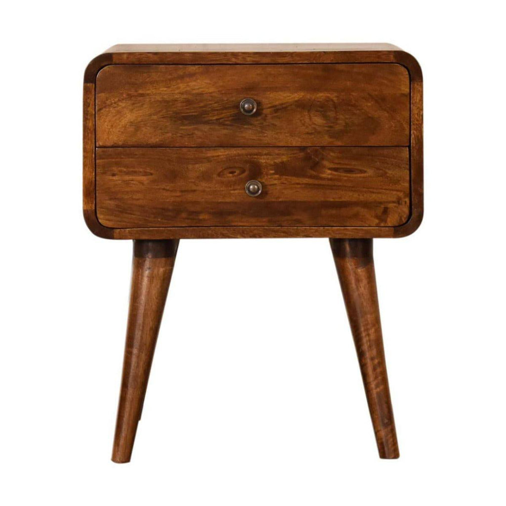 Curved Chestnut Bedside Table with Cable Access - Price Crash Furniture