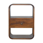 Curved Edge Bedside Table with 1 Drawer in chestnut-effect Solid Mango Wood - Price Crash Furniture