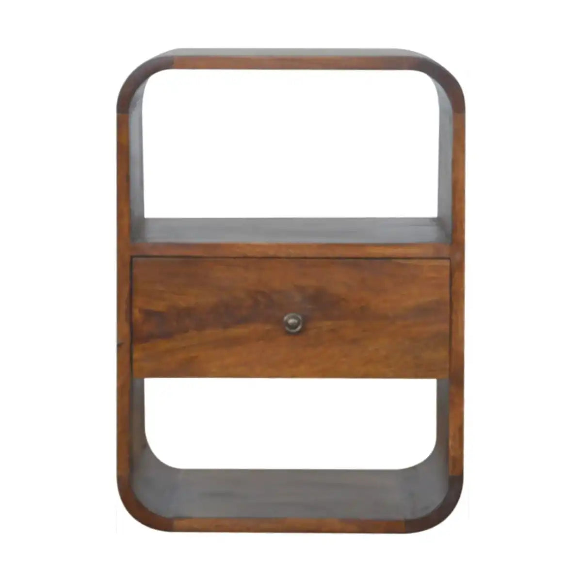 Curved Edge Bedside Table with 1 Drawer in chestnut-effect Solid Mango Wood - Price Crash Furniture