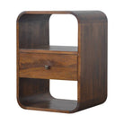 Curved Edge Bedside Table with 1 Drawer in chestnut-effect Solid Mango Wood - Price Crash Furniture