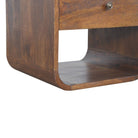 Curved Edge Bedside Table with 1 Drawer in chestnut-effect Solid Mango Wood - Price Crash Furniture