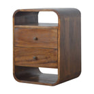 Curved Edge Bedside Table with 2 Drawers in chestnut-effect Solid Mango Wood - Price Crash Furniture