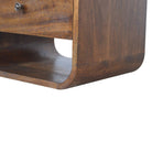 Curved Edge Bedside Table with 2 Drawers in chestnut-effect Solid Mango Wood - Price Crash Furniture