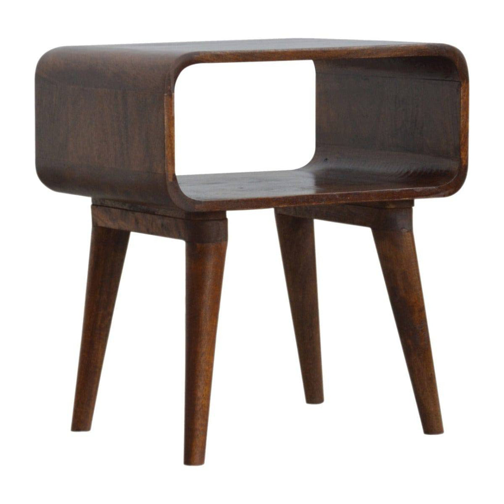 Curved Edge Open Bedside Table in chestnut-effect Solid Mango Wood - Price Crash Furniture