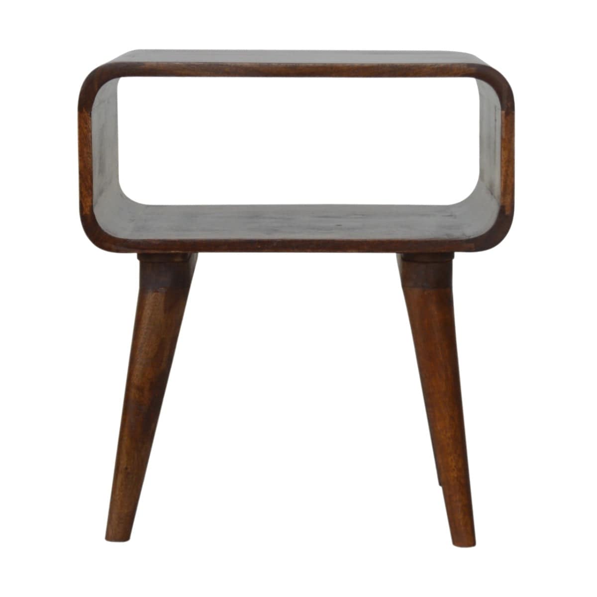 Curved Edge Open Bedside Table in chestnut-effect Solid Mango Wood - Price Crash Furniture