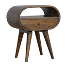 Curved Grey Washed Circular Bedside Table in Solid Mango Wood - Price Crash Furniture